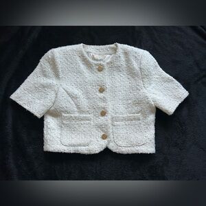 Abercrombie & Fitch Ivory Bouclé Jacket with Gold Buttons